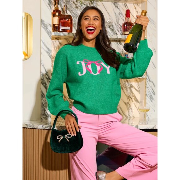 NWT Shiraleah Joy Sweater Size Small, Green Holiday Pullover with Pink Bow - Picture 5 of 12